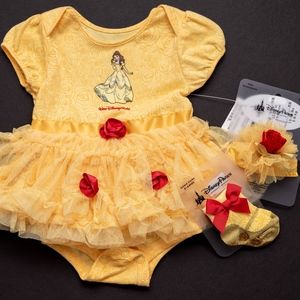 Disney Belle Tutu Onesie, Headband, Socks size 6mo